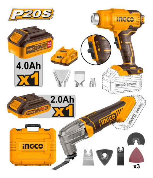 Kit 20v Pistola Calor Multifun Ingco C/bat Y Car En Maetin - Imagen 2