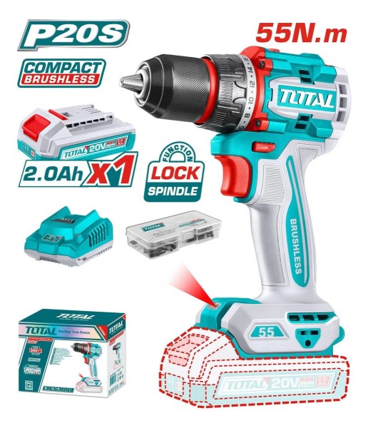 Taladro Atornillador 55nm Bateria 20v Total Tdli205582 - Imagen 2