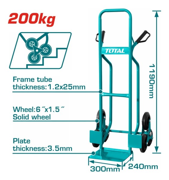 Carro Carga Salva Escalera Total 3 Ruedas 200kg Ththt20461 - Imagen 2
