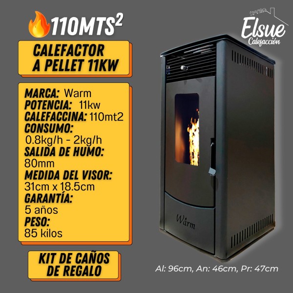 Calefactor Estufa A Pellet Warm 11kw 110m2 C/caños Sr-ds11 - Imagen 3