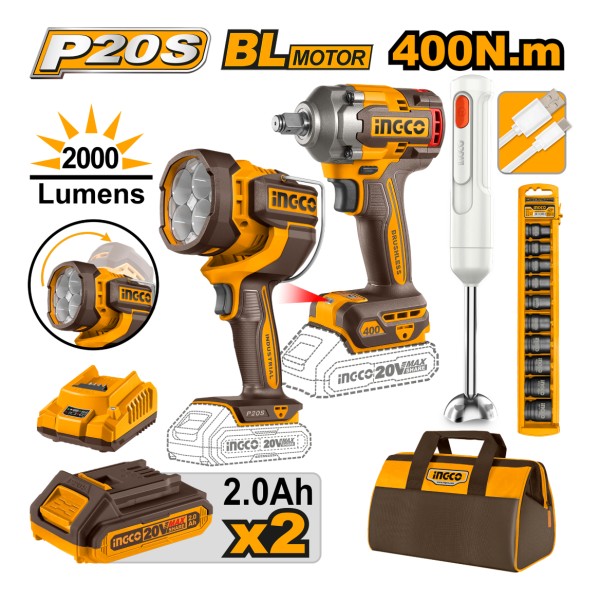 Set Llave De Impacto Bate + Linterna Mixer Cosli240961 Ingco - Imagen 3